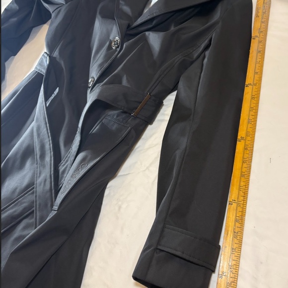 Calvin Klein Ladies'Trench Coat Pockets Removable Hood, Black PL, 4 Buttons, Tie - Picture 8 of 16